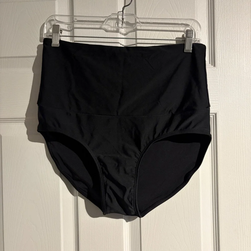 Shapermint Essentials Womens Black High Waisted Bikini Bottom Swim Brief Size L